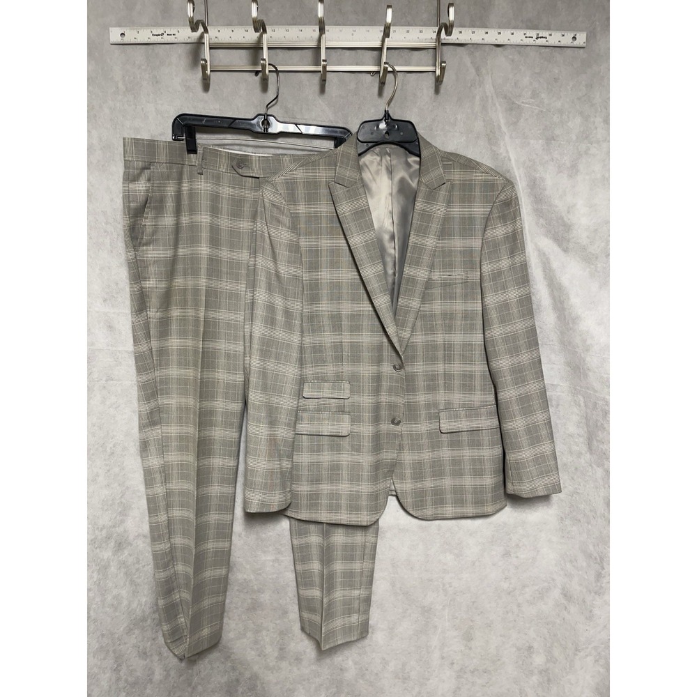 Alain Dupetit Suit‎ Men 42R 44R Gray Glen Plaid 2B Slim Peak Pants 38X31 Luxury